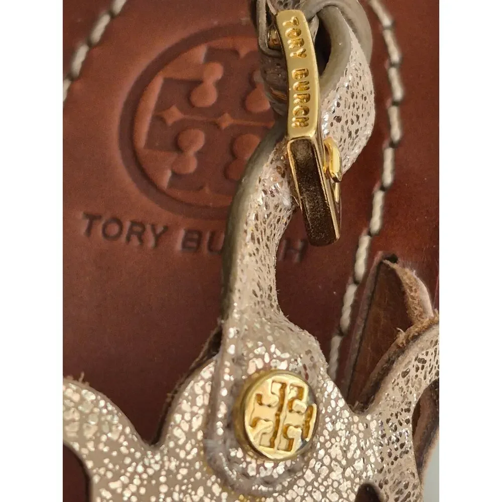 Tory Burch Nori Metallic‎ Gold Leather Platform Cork Wedge Sandals 10.5 M Glam